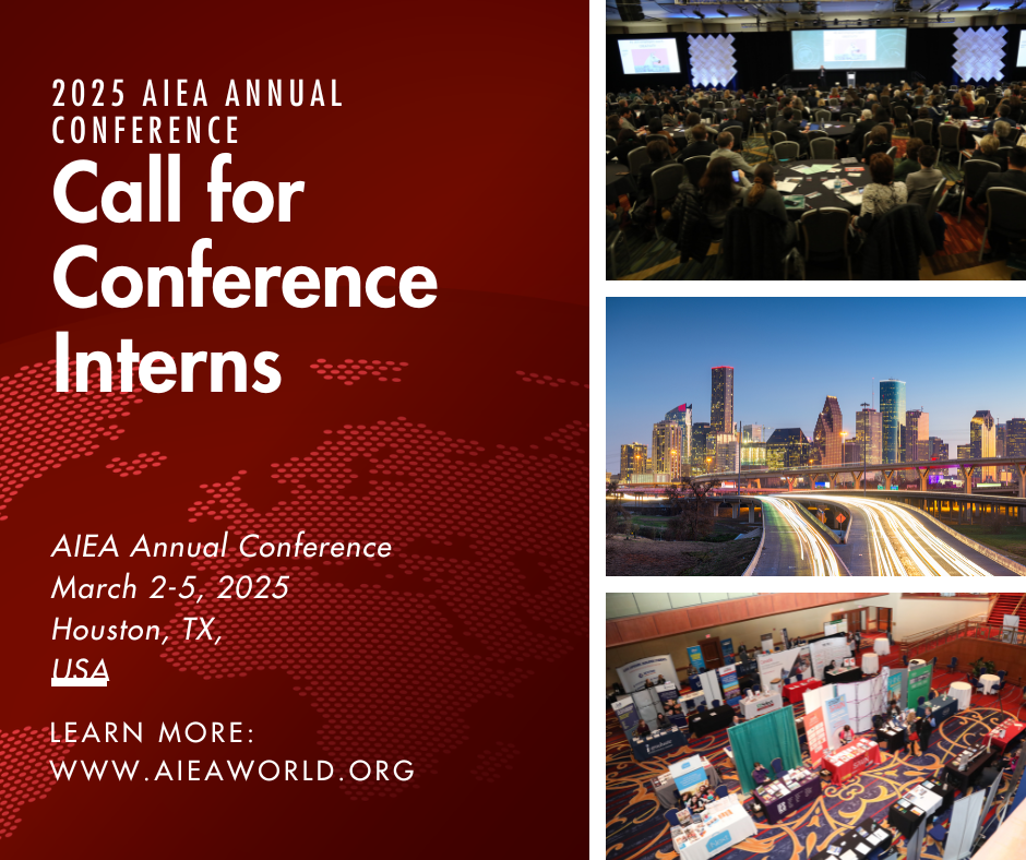 Call for Interns graphic- three photos of conference and details